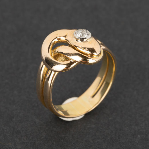 独角鹿西洋古董珠宝首饰19世纪后半期欧洲18K金镶嵌钻石蛇形戒指 商品图0