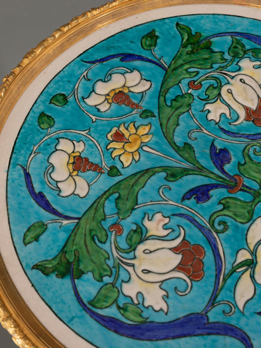 独角鹿西洋古董家具拿破仑三世时期花卉主题铜鎏金彩陶圆形三角桌 商品图2