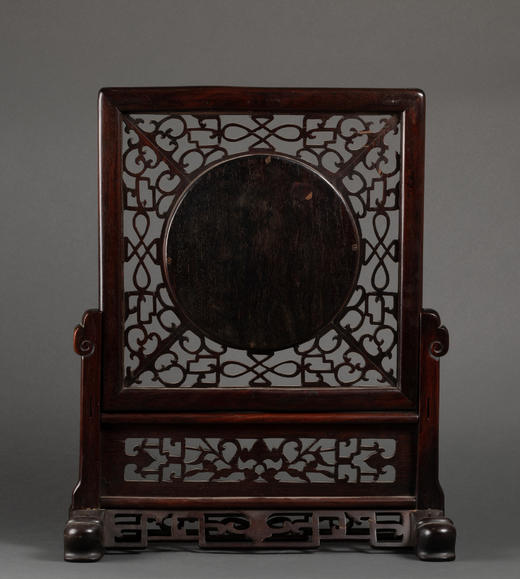 独角鹿西洋古董摆件中国黑黄檀木镂空雕刻嵌人物故事彩瓷插屏风 商品图3