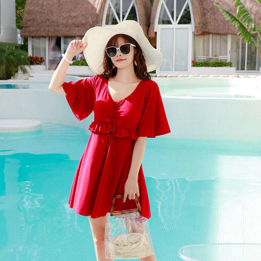 大码游泳衣女胖mm夏2021新款连体裙遮肚显瘦保守加大胖子温泉泳装 商品图4