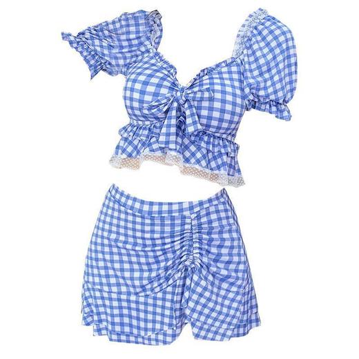 小清新游泳衣现货新款ins风显瘦遮肉分体裙式温泉女士泳装028209 商品图4