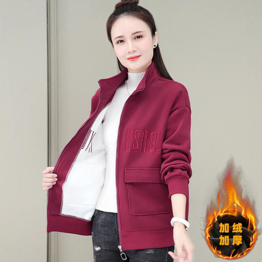 SP35-2221新款时尚洋气宽松立领长袖加绒加厚保暖拉链外套 商品图2