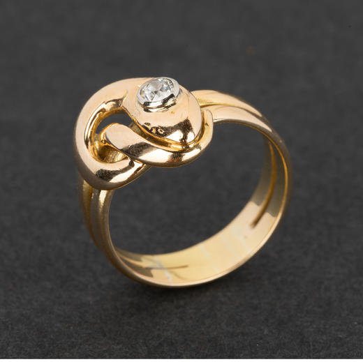 独角鹿西洋古董珠宝首饰19世纪后半期欧洲18K金镶嵌钻石蛇形戒指 商品图1