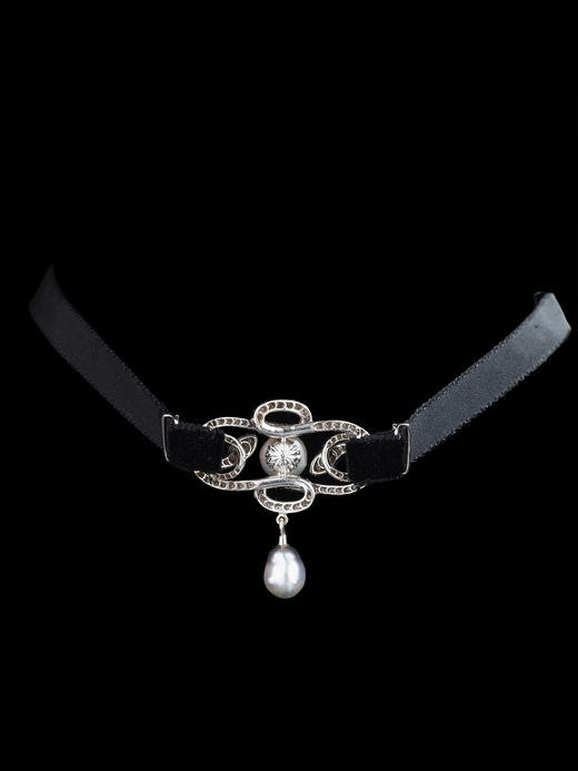 独角鹿西洋古董珠宝首饰法国18k白金镶嵌钻石珍珠灵蛇造型颈链 商品图3