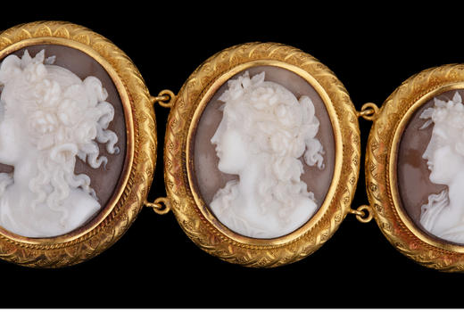 独角鹿西洋古董首饰18k金镶嵌古典女神Cameo玛瑙圆章浮雕手链手镯 商品图4