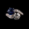 独角鹿西洋古董首饰珠宝欧洲18K金白金镶斯里兰卡蓝宝石钻石戒指 商品缩略图0