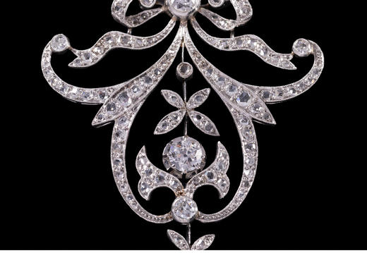 独角鹿西洋古董美好时代欧洲Lavalliere式铂金镶钻石蝴蝶结项链 商品图3