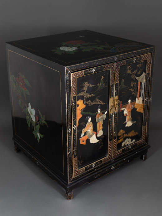 独角鹿西洋古董家具国木制黑色漆面硬石镶嵌人物主题边柜柜子立柜 商品图2