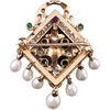 独角鹿西洋古董珠宝欧洲18K金镶红宝石祖母绿钻石天然珍珠胸针 商品缩略图4