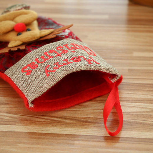 【智慧优选】圣诞装饰品节日儿童礼物圣诞树装饰挂件小号仿皮复古印英文圣诞袜 商品图2