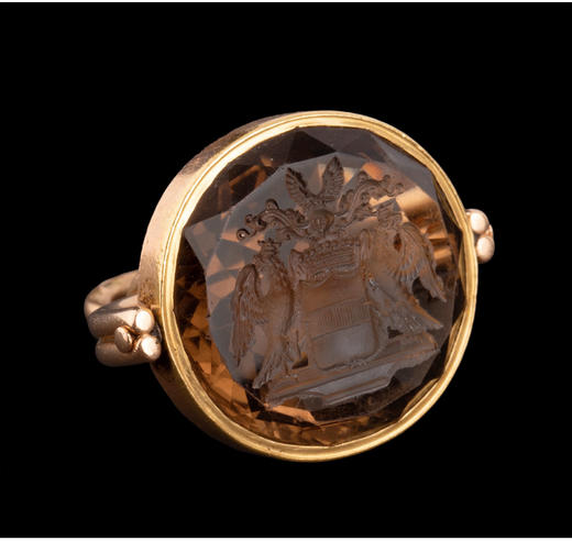 独角鹿西洋古董珠宝俄罗斯14K金镶双头鹰盾徽雕刻烟晶石印章吊坠 商品图3