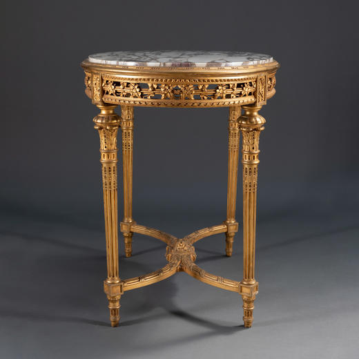 独角鹿西洋古董家具路易十六木制鎏金修饰大理石桌面椭圆中心桌子 商品图2