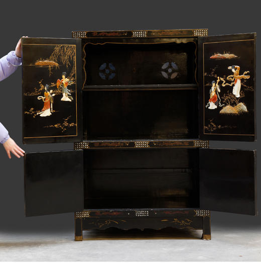 独角鹿西洋古董家具中国山毛榉木硬石镶嵌母贝皂石描金柜子立柜 商品图2