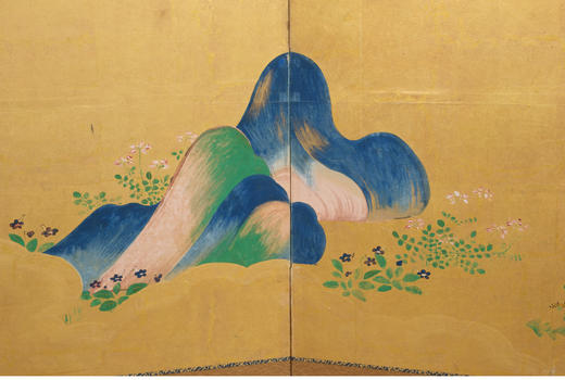 独角鹿西洋古董江户时期琳派风格纸本金地樱竹春色主题六曲屏风 商品图2