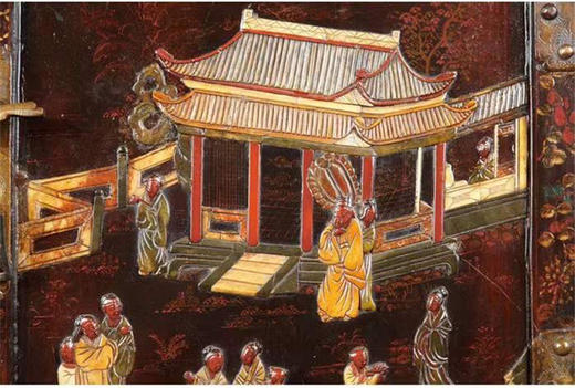 独角鹿西洋古董家具中国出品传统楼阁人物主题硬石镶嵌双门边柜 商品图2