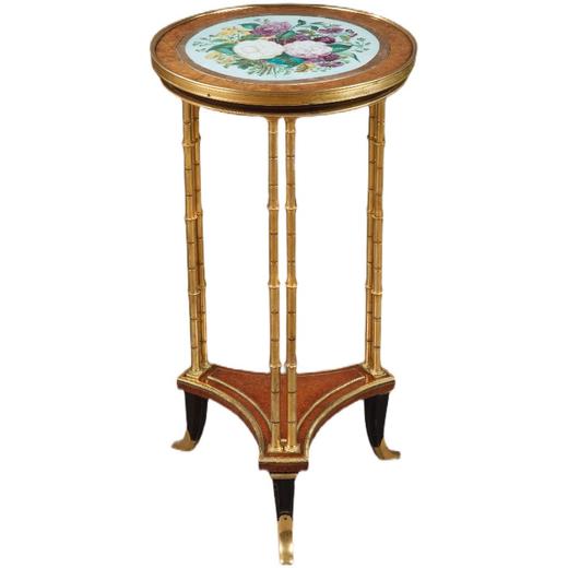 独角鹿西洋古董家具法国工坊签名陶瓷彩绘双层三足式小圆桌一对 商品图4