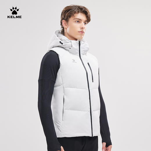 卡尔美羽绒运动马甲男2022冬款白鸭绒保暖连帽休闲坎肩外套 商品图3