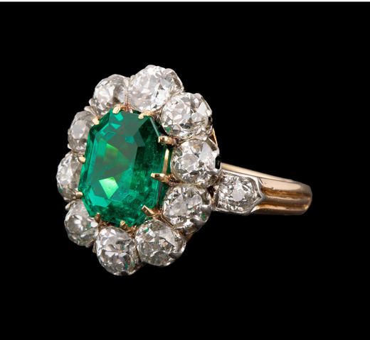 独角鹿西洋古董首饰珠宝法国18K金镶嵌哥伦比亚祖母绿钻石戒指 商品图3