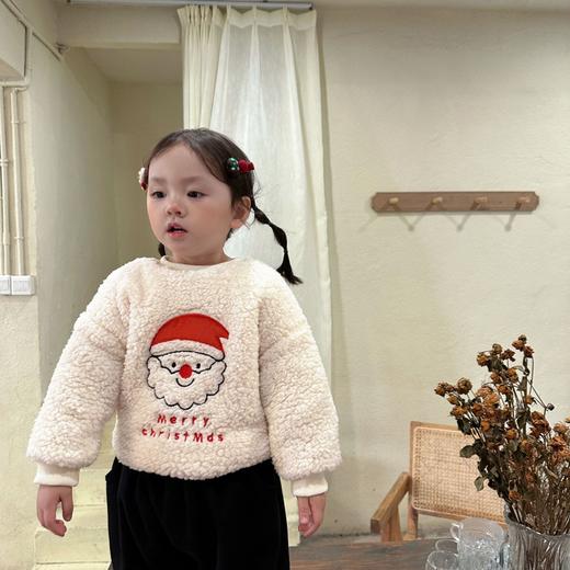 【宝宝圣诞卫衣】2岁女童毛毛卫衣加绒加厚 圣诞节圣诞老人韩版儿童圆领长袖卫衣 商品图1