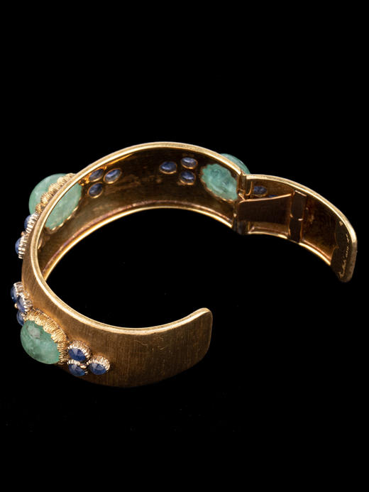 独角鹿西洋古董珠宝首饰意大利布契拉提18K金镶蓝宝石祖母绿手镯 商品图2