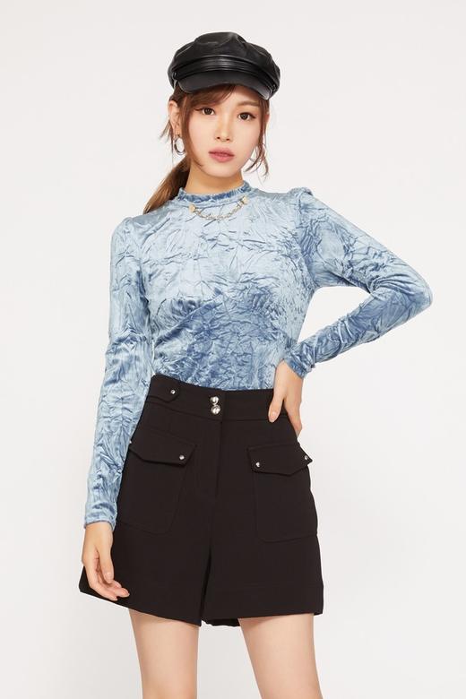 Le Malene 蓝色半高领丝绒上衣 10018 商品图0