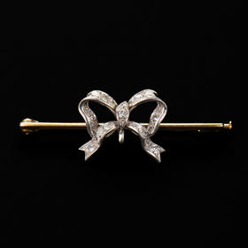 独角鹿西洋古董珠宝首饰1900年代黄金白金镶嵌钻石蝴蝶结胸针