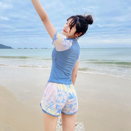 运动风游泳衣女分体保守遮肚显瘦学生上课小胸聚拢温泉平角裤泳装 商品图2