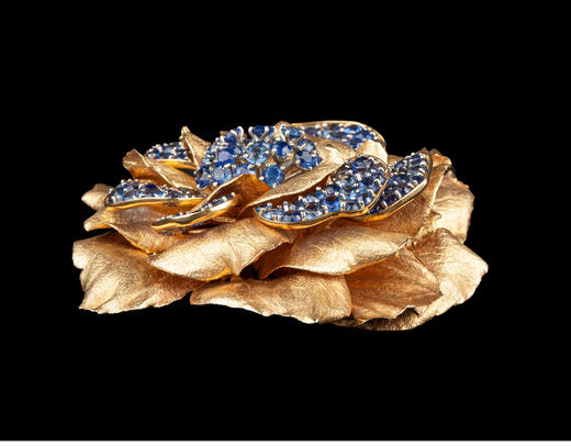 独角鹿西洋古董珠宝首饰14k玫瑰金镶嵌蓝宝石花朵造型胸针 商品图3