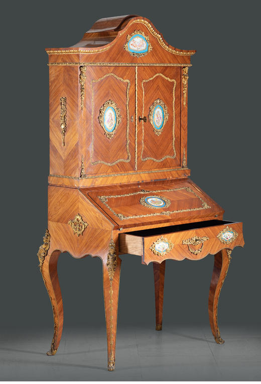 独角鹿西洋古董家具小天使主题铜鎏金手绘瓷面画木质写字台办公桌 商品图2