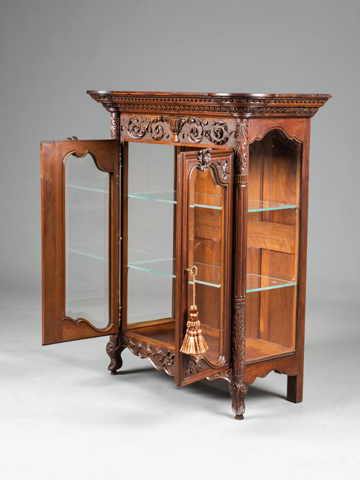 独角鹿西洋古董家具1880年代法国出品胡桃木雕花迷你展示柜 商品图3