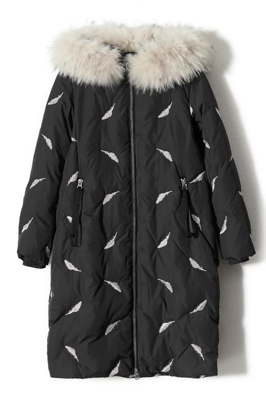 灵音 羽毛刺绣黑色毛领羽绒服 8434 商品图4