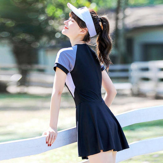 运动裙式分体泳衣女学生保守遮肚显瘦小胸聚拢上课学习游泳温泉装 商品图2