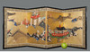 独角鹿西洋古董日本明治时期云金祗园祭图绘纸本金地四曲插屏屏风 商品缩略图1