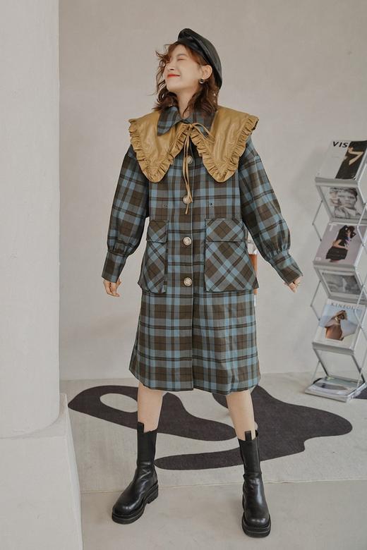 amadella 格纹披肩两穿外套 10204【不含腰带、皮质衣领】 商品图0