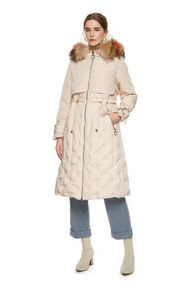 灵音 奶油色抽绳毛领羽绒 8433