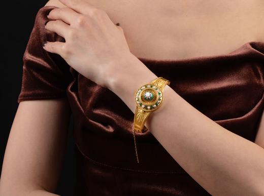 独角鹿西洋古董珠宝首饰C.G工坊18k金镶嵌钻石珍珠祖母绿圆章手镯 商品图1