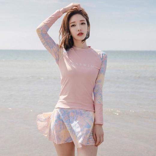 泳衣女分体运动风裙式长袖防晒学生游泳课韩国遮肚显瘦温泉游泳装 商品图2