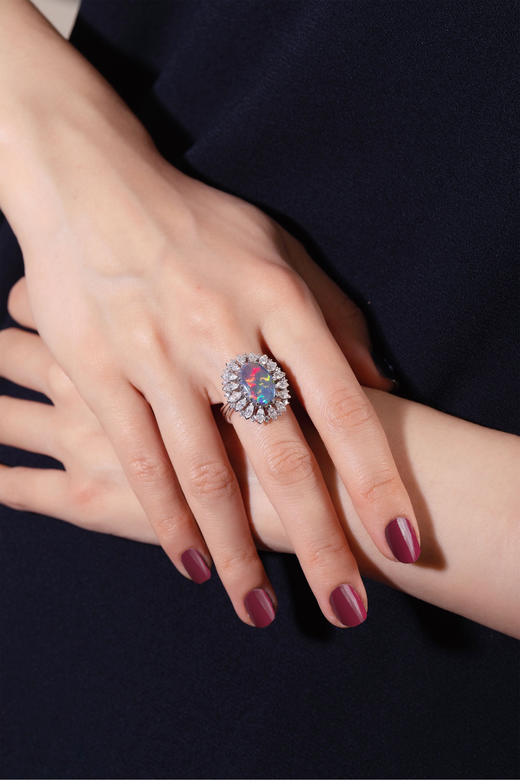 独角鹿西洋古董珠宝首饰欧洲白金镶嵌欧珀宝石钻石玛格丽特款戒指 商品图1