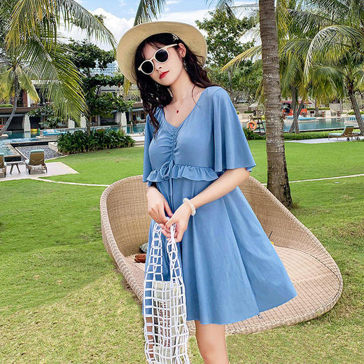 大码游泳衣女胖mm夏2021新款连体裙遮肚显瘦保守加大胖子温泉泳装 商品图1