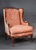 独角鹿西洋古董家具法国粉色花卉丝织面料胡桃木雕扶手椅一对 商品缩略图1