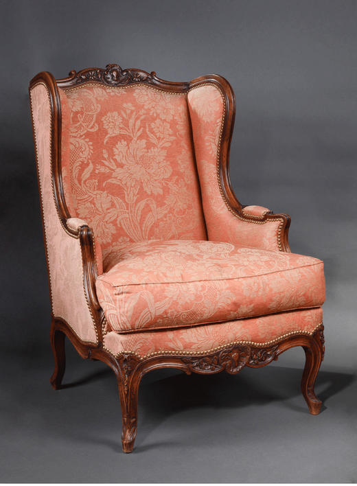 独角鹿西洋古董家具法国粉色花卉丝织面料胡桃木雕扶手椅一对 商品图1