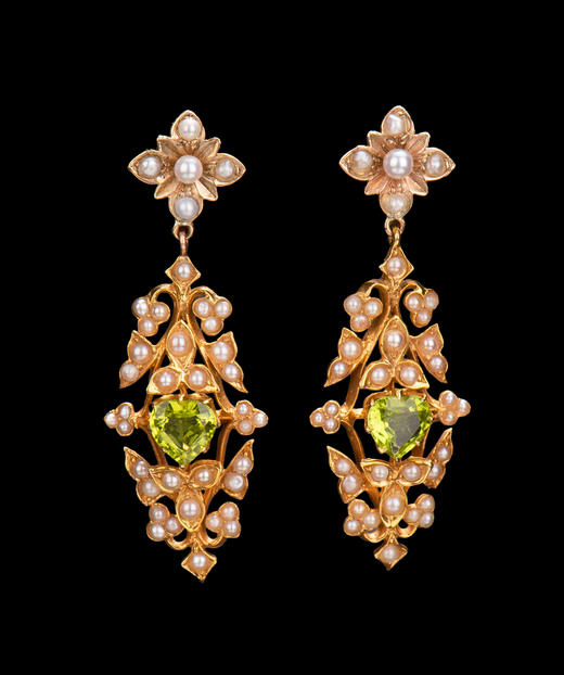 国内现货独角鹿西洋古董珠宝套装爱德华时期橄榄石珍珠项链耳环 商品图3