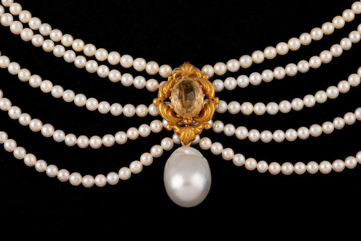 独角鹿西洋古董珠宝首饰拿破仑三世时期黄金镶嵌黄水晶珍珠项链 商品图3