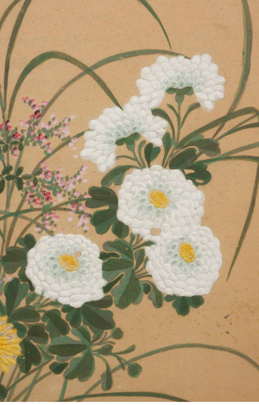 独角鹿西洋古董日本大正时期纸本设色幼犬花卉六曲六扇屏风 商品图4