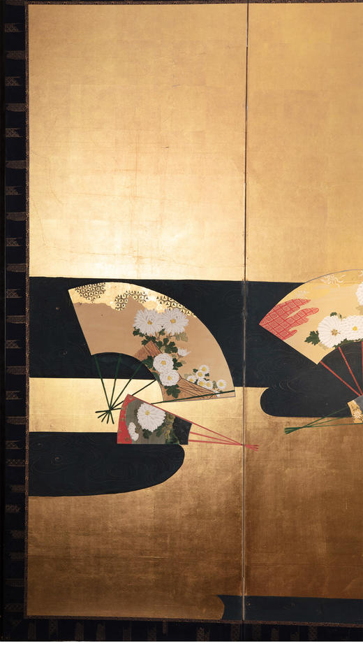 独角鹿西洋古董日本江户时期琳派风格扇图绘纸本金地六扇六曲屏风 商品图1