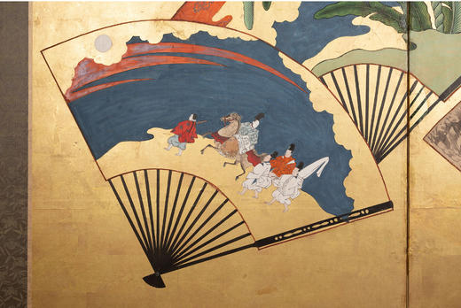 独角鹿西洋古董日本江户时期金地纸本着色东瀛折扇六曲日式屏风 商品图4