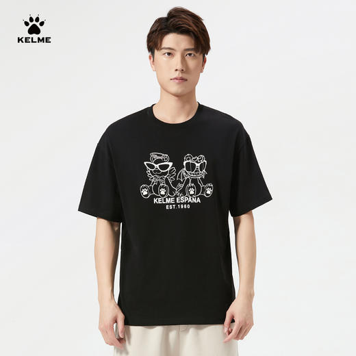 卡尔美短袖T恤男2022新款创意卡通小恐龙圆领套头体恤宽松版 商品图1