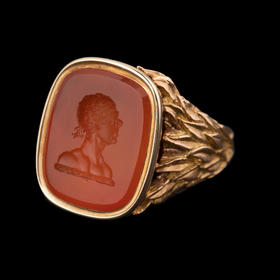 独角鹿西洋古董珠宝首饰19世纪初法国出品18k金红玛瑙凹雕戒指