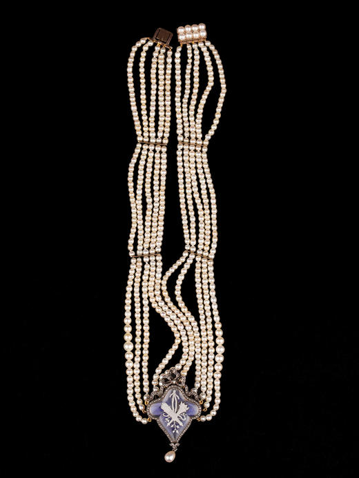 独角鹿西洋古董珠宝首饰纯银镶钻石珐琅五股天然海水珍珠项链吊坠 商品图2