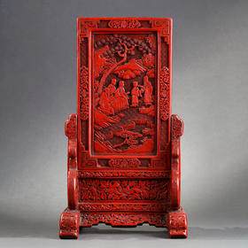 独角鹿西洋古董摆件中国晚清时期仙人会棋主题剔红雕漆插屏屏风